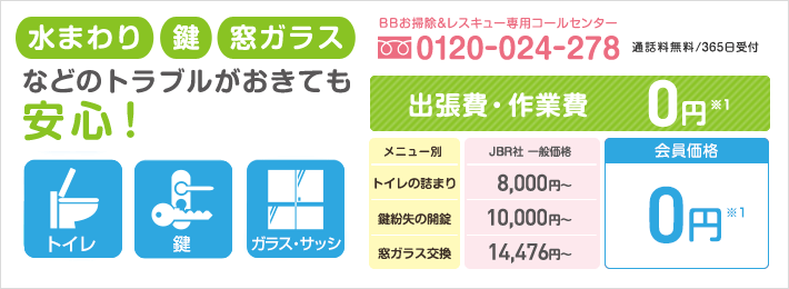 水まわり 鍵 窓ガラス などのトラブルがおきても安心!